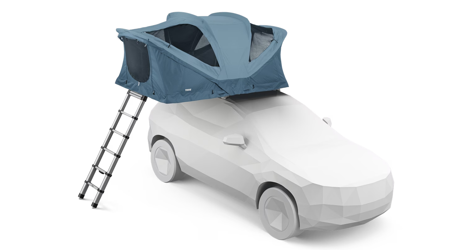 Thule Approach 2 S softshell rooftop tent deployed on rendered car on white background